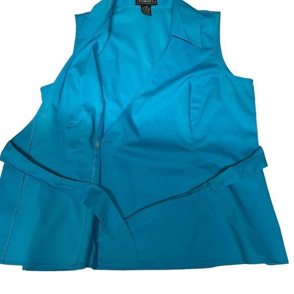 Elementz Top Wrap V Neck Surplice Front Teal Blue Green Button Tie Wrap Medium - Picture 9 of 13